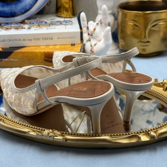 🆕 KURT GEIGER LONDON 🧿 NWOB Belgravia Floral Mesh Sling Back Heel, Cream Sz 7 - Picture 11 of 15